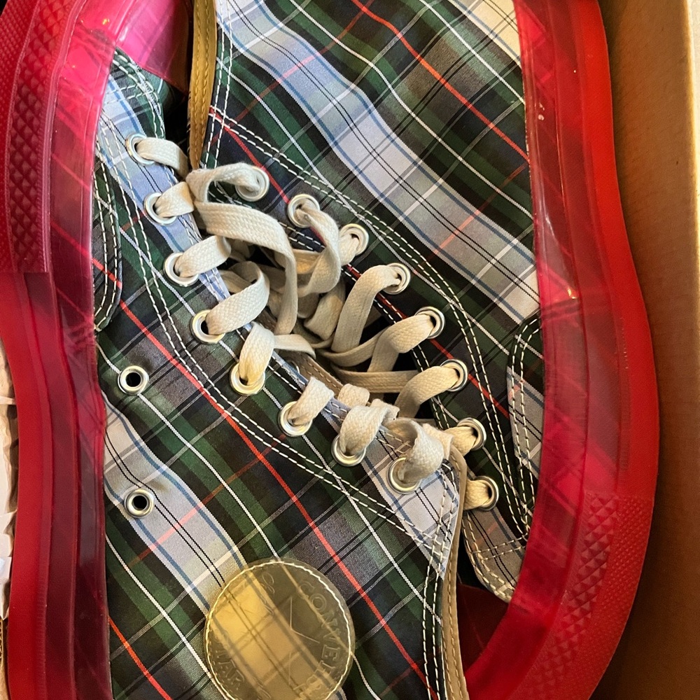 Converse Chuck Taylor All Star 70 Hi Plaid Translucent Midsole red sneakers - Picture 2 of 6